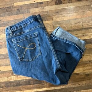 Faded Glory Stretch Denim Capri Jeans Size 12‎ Blue Womens Cuffed Dark Wash